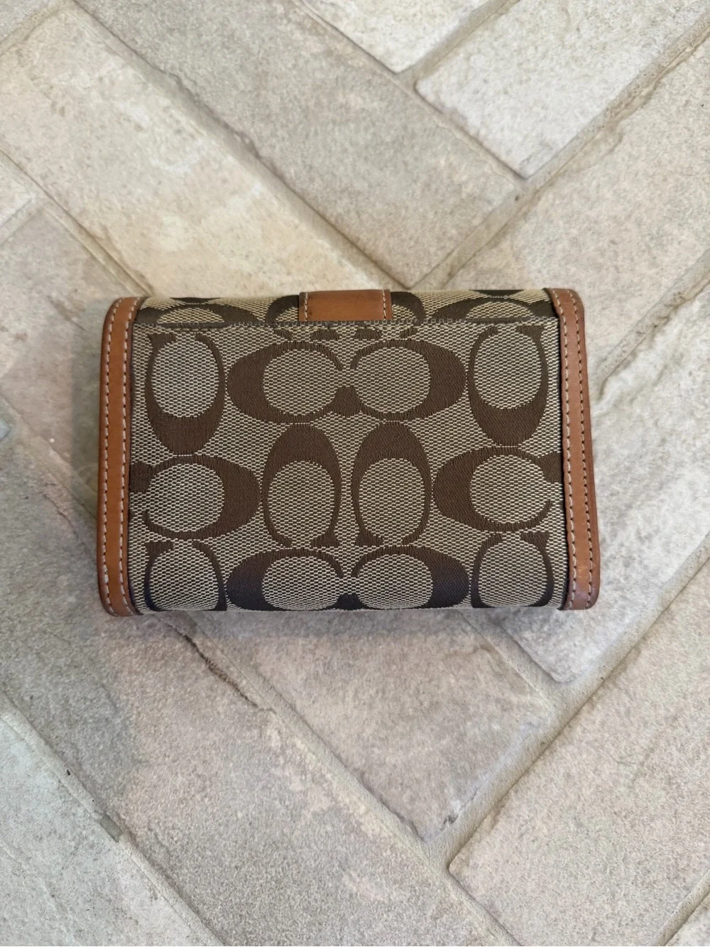 Vintage Y2K Coach Signature Jacquard Leather Bifold Wallet Brown Tan